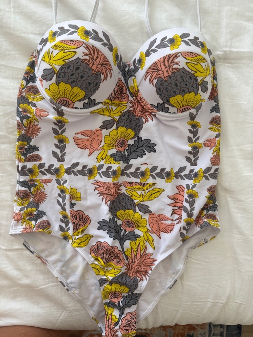 Cupshe White One-Piece Floral Swimsuit with Yellow & Coral Accents